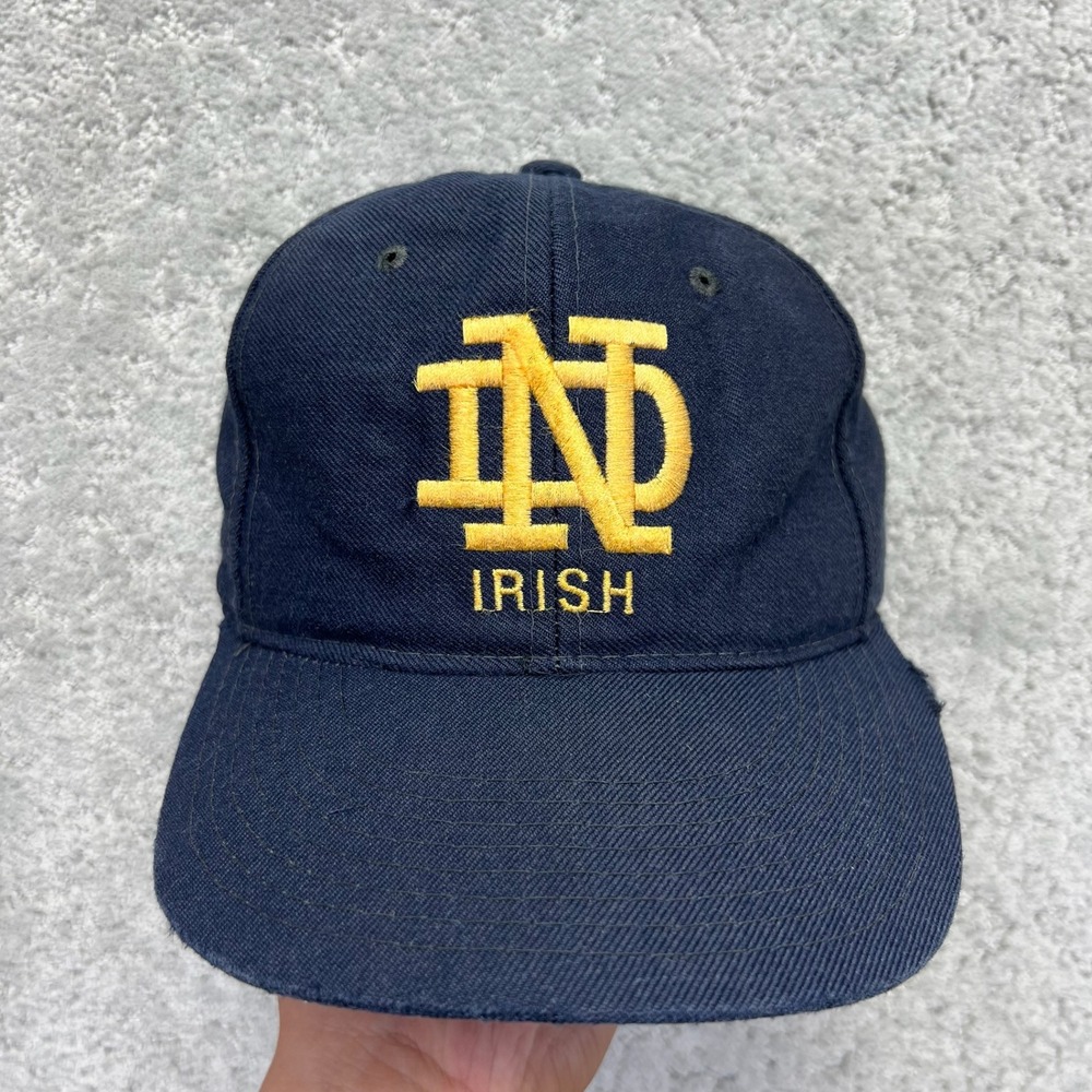 VINTAGE New Era Notre Dame Fitted Hat Size 6 7/8 Navy Wool Blend Fighting Irish